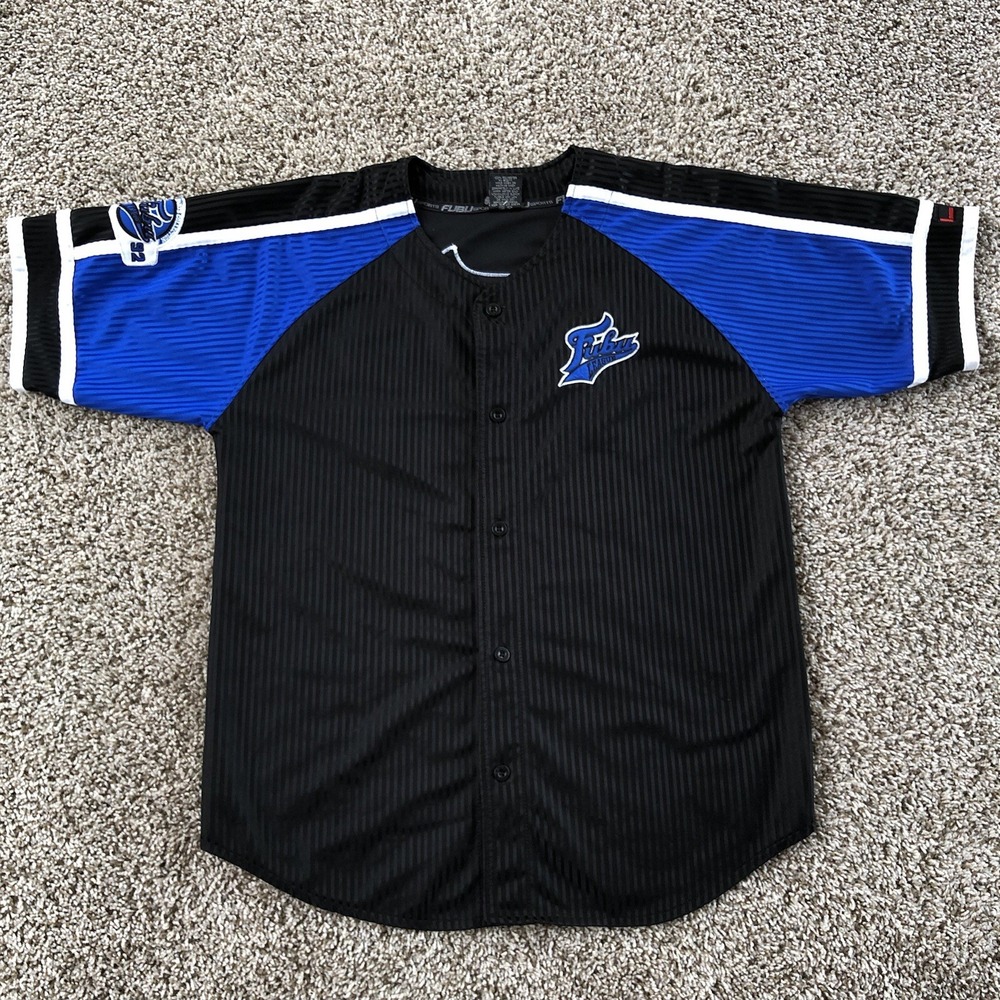 Vintage 90s Fubu League Jersey Mens XL Black Blue The Collection Sports Tee Y2K